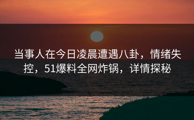 当事人在今日凌晨遭遇八卦，情绪失控，51爆料全网炸锅，详情探秘