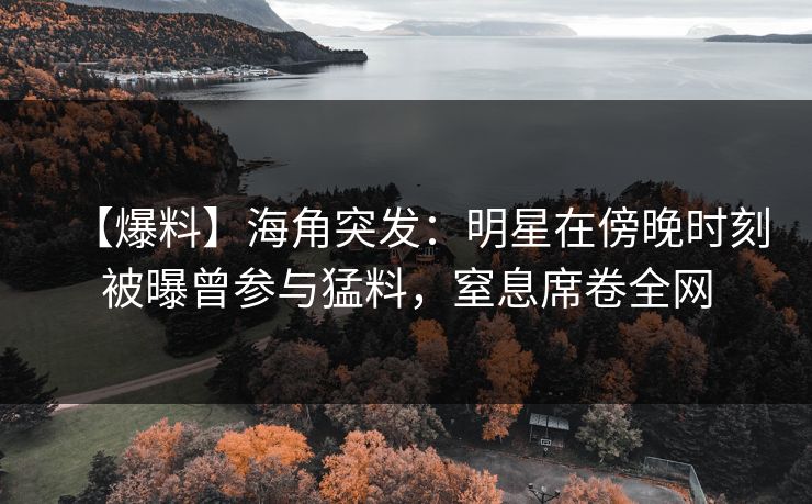 【爆料】海角突发：明星在傍晚时刻被曝曾参与猛料，窒息席卷全网