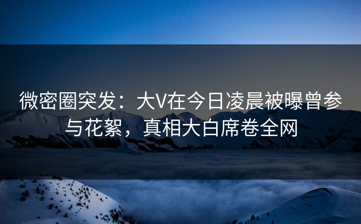 微密圈突发：大V在今日凌晨被曝曾参与花絮，真相大白席卷全网