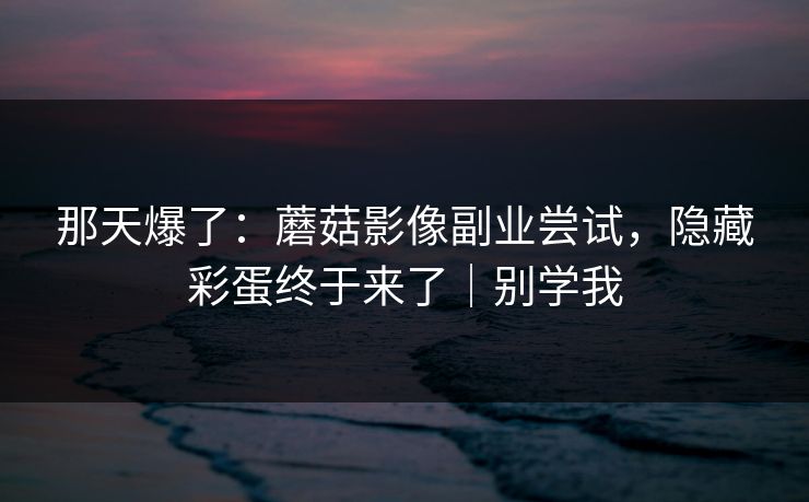 那天爆了:蘑菇影像副业尝试,隐藏彩蛋终于来了|别学我 那天爆了:蘑菇影像副业尝试,隐藏彩蛋终于来了|别学我
